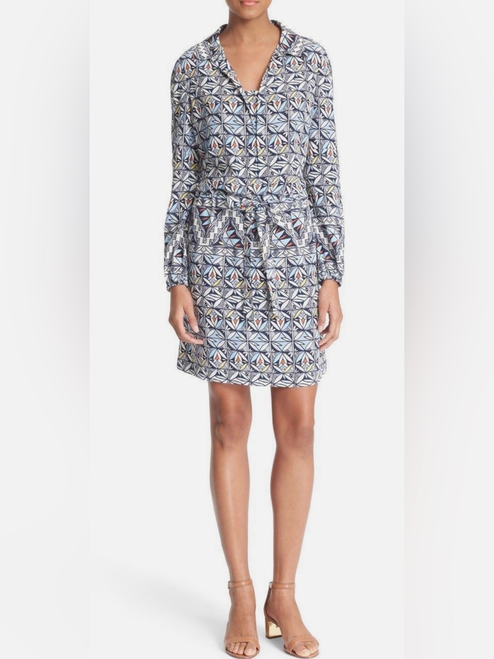 Tory Burch Tile Print Shirt Dress Sz 4 - Picture 3 of 4
